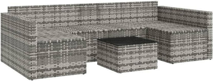 Garten Lounge Set 2-tlg. U-Form Grau Poly Rattan Sitzgruppe Kissen