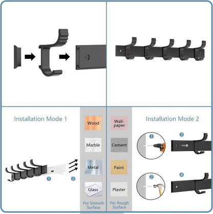 Kleiderhaken Wandmontage Selbstklebende 5 Doppel-Wandhaken 30cm Schwarz 2er Pack