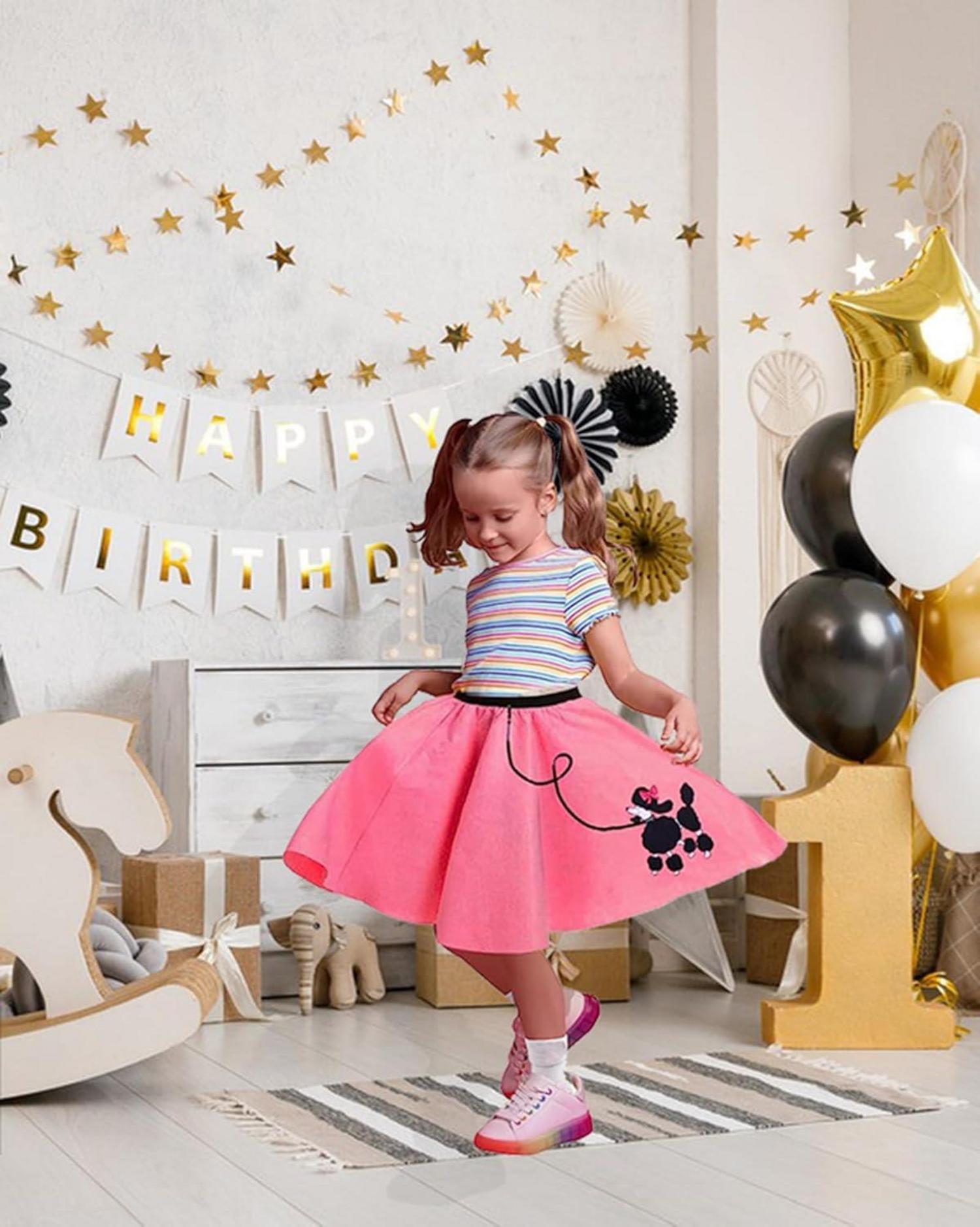 BIQIQI 1950er-Jahre Mädchen Pudelkostüm 4-12 J. Rock Haarband Brille