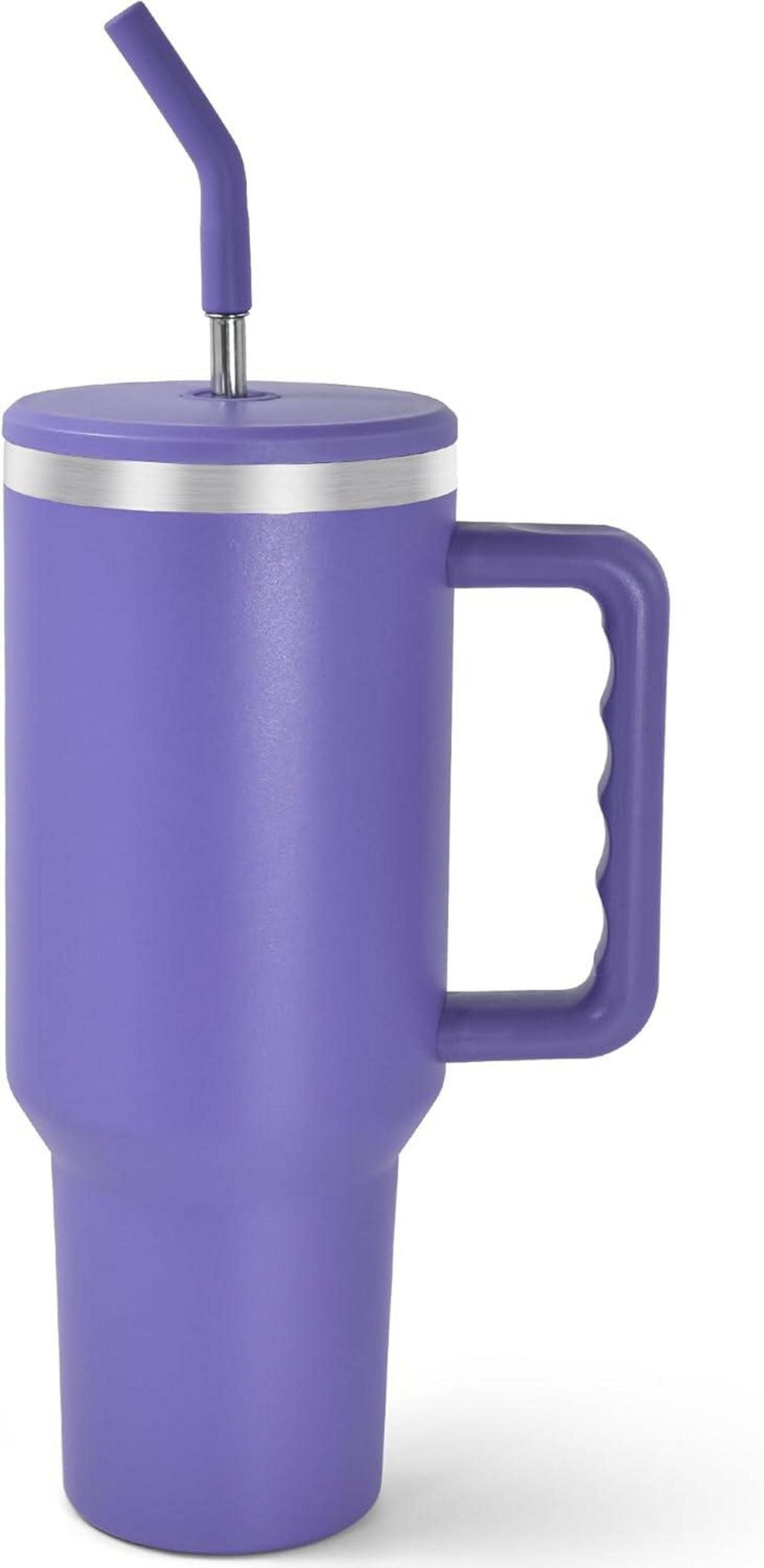 Vakuumisolierter Edelstahlbecher mit Griff und Strohhalm