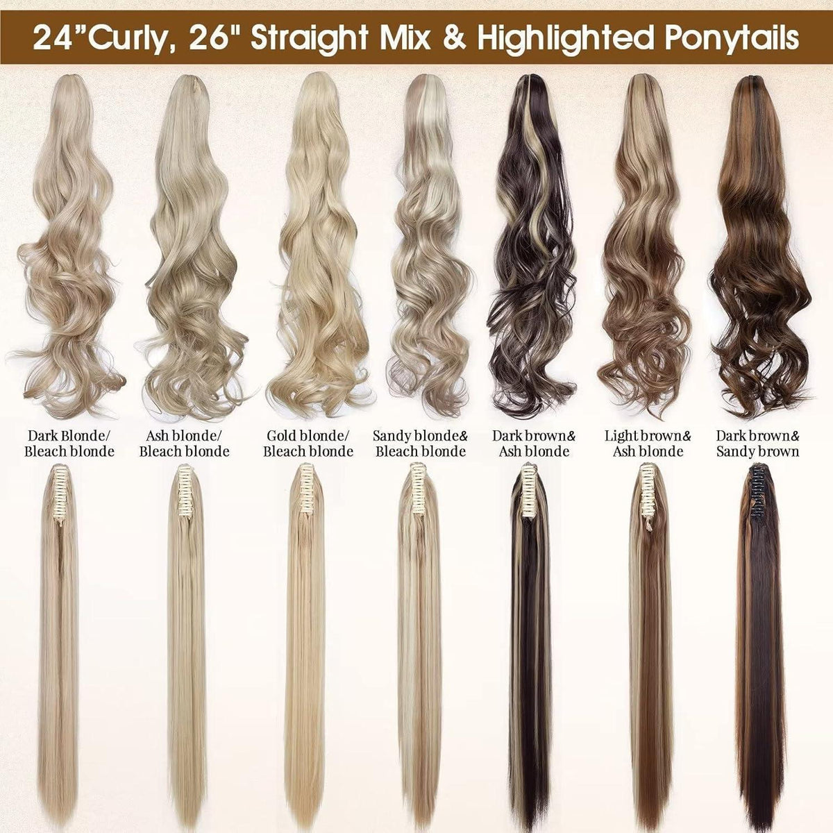 Gewellter Pferdeschwanz Clip Extension Aschblond Balayage 30cm
