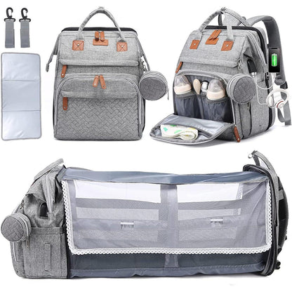 Rosa Wickelrucksack mit Klappbett USB Wasserdicht