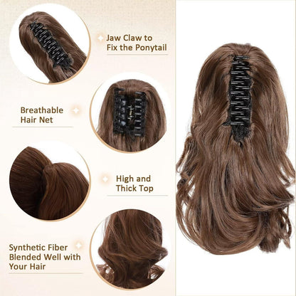 Gewellter Pferdeschwanz Clip Extension – Mittelbraun, 30cm