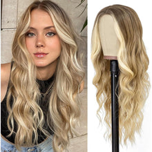 Lange gewellte Perücke braun blond mit Pony 26 Zoll