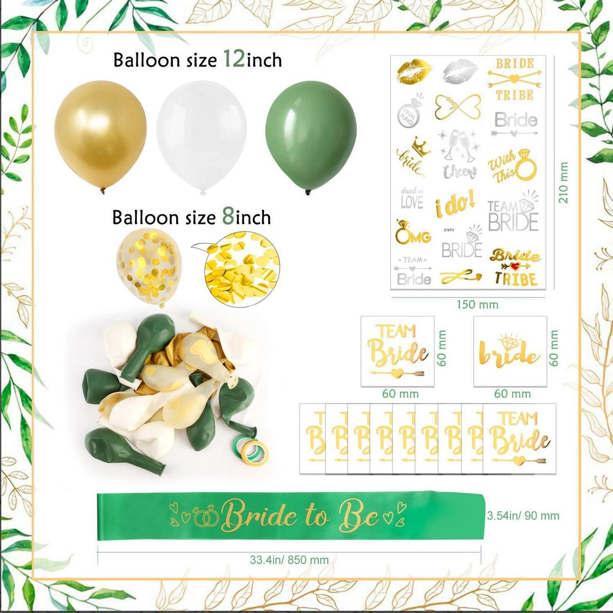 JGA Deko Set Grün – Girlande, Ballons & Accessoires für die Braut