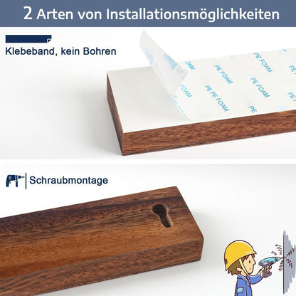 Messerhalter magnetisch Walnussholz 40cm 2 Haken Magnetleiste selbstklebend