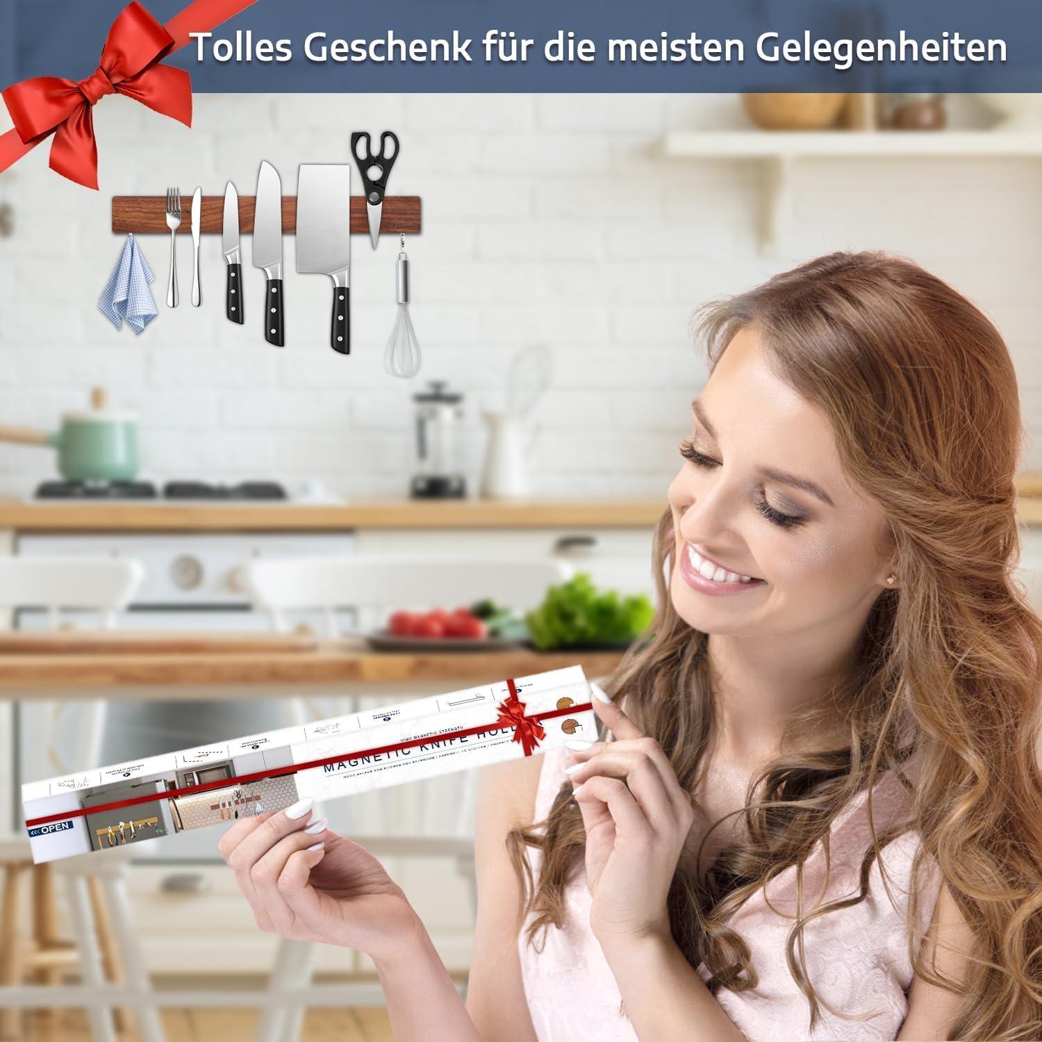 Messerhalter magnetisch Walnuss 40 cm - 2 Haken - selbstklebend - für