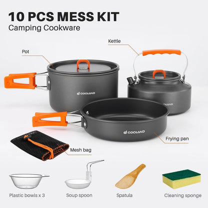 Odoland Camping Kochgeschirr Set 10-teilig Outdoor Geschirr