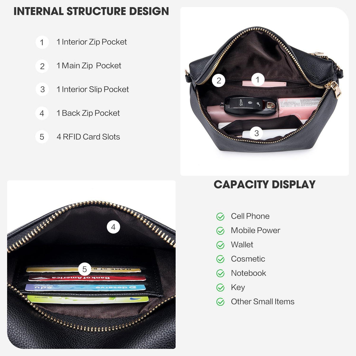 Kleine Damen Umhängetasche RFID Blockierung Crossbody Tasche Veganes Leder