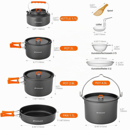 Camping Kochgeschirr Set 16-teilig – Outdoor Topf & Pfannen Set