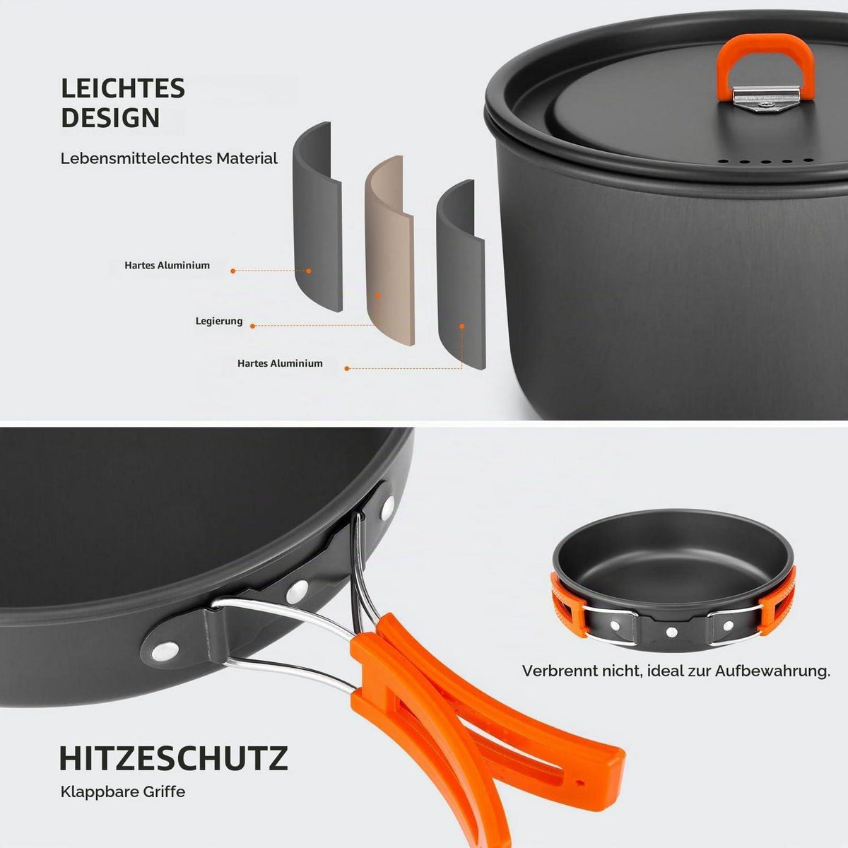 Camping Kochgeschirr Set 16-teilig – Outdoor Topf & Pfannen Set