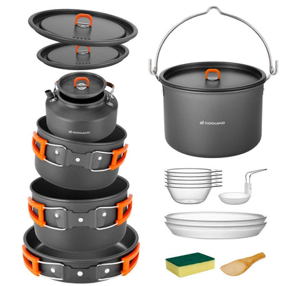 Camping Kochgeschirr Set 16-teilig – Outdoor Topf & Pfannen Set