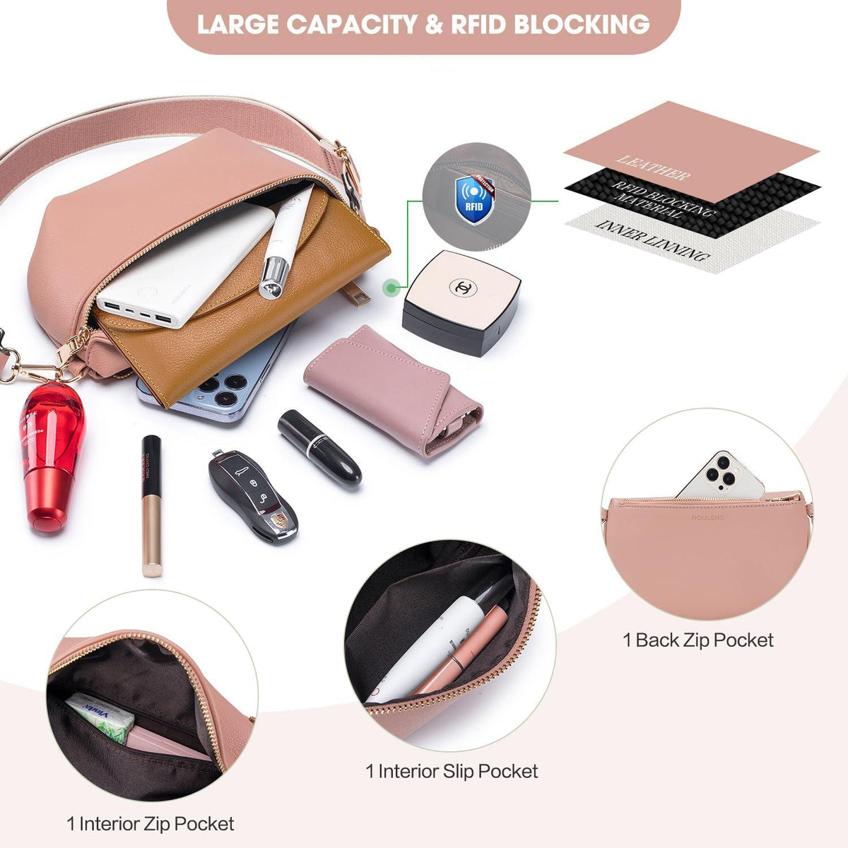 Kleine Damen RFID Umhängetasche Crossbody Veganes PU Leder