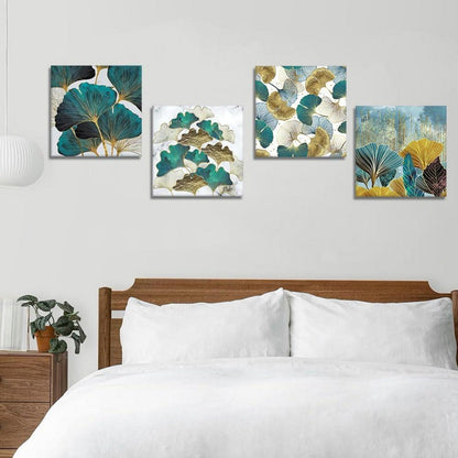 Leinwandbilder Ginkgo Biloba Blätter Kunstdruck Moderne Deko 4-teilig