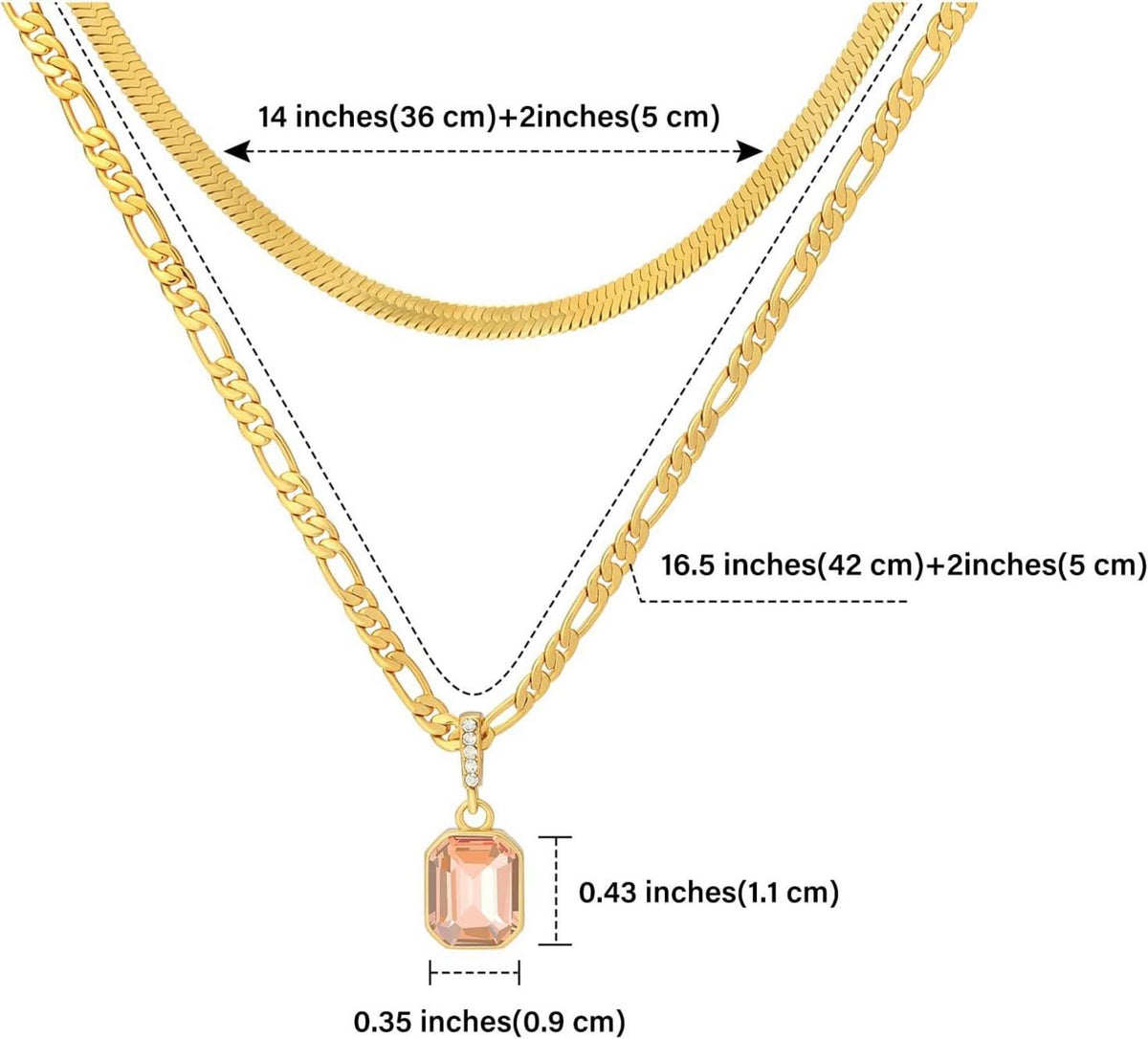 Goldene Geschichtet Ketten Halskette Kristall Anhänger 18K