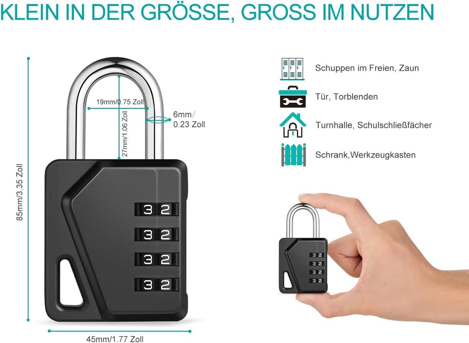 ZHEGE Zahlenschloss Vorhängeschloss 4 Stellig wetterfest Schule Fitnessstudio
