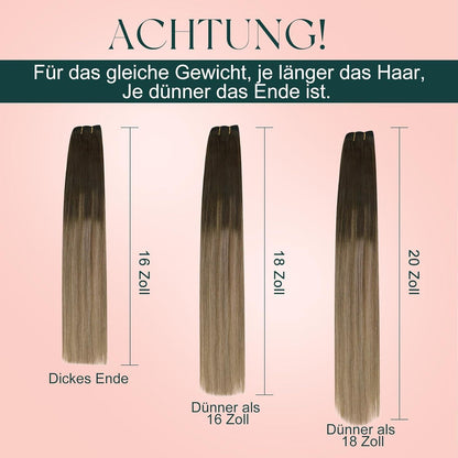 Echthaar Tressen Dunkelbraun-Aschblond 20 Zoll
