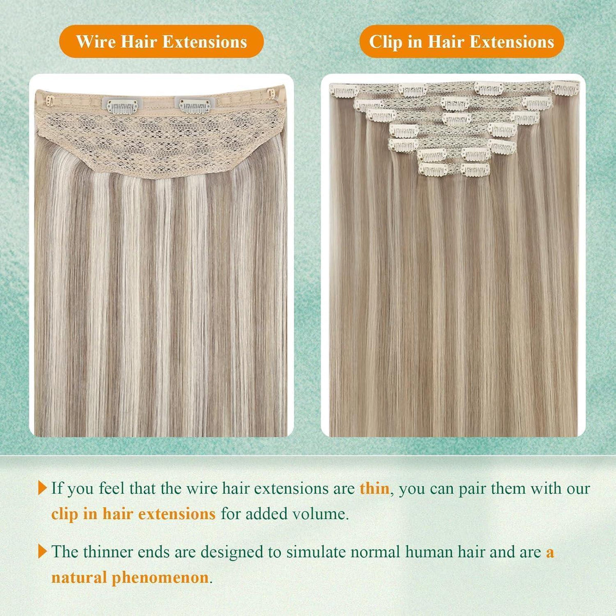 Remy Draht-Extension Ash Brown Mix Platin Blonde 45cm