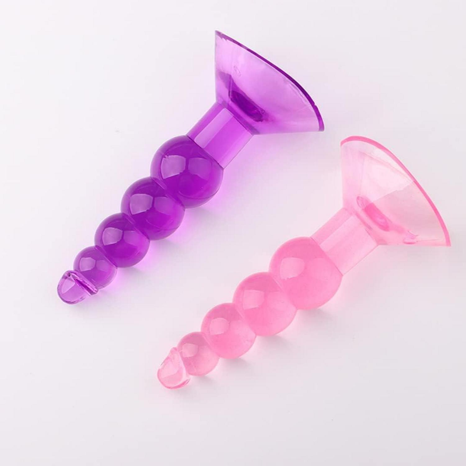 Silikon Analperlen Set mit Buttplug und Kette 5 Kugeln - Lila