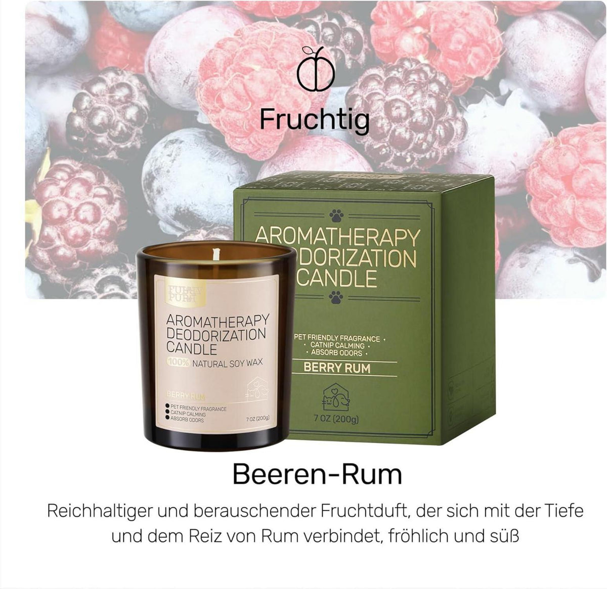 Furry Purr Duftkerze im Glas für Haustiere, Berry Rum