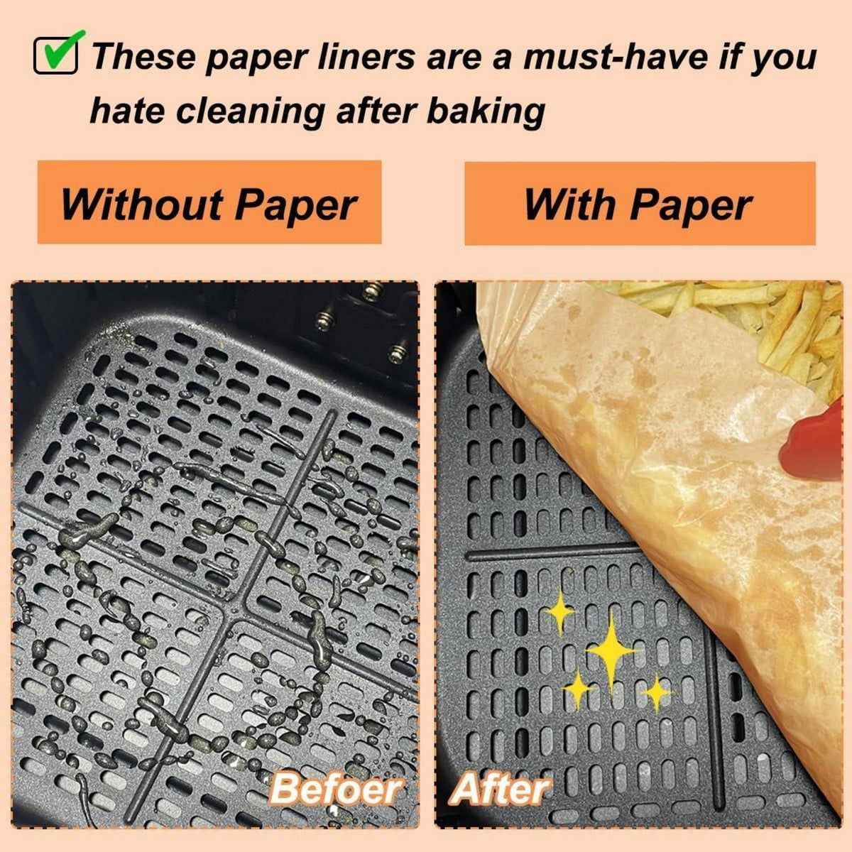 Backpapier für Heißluftfritteuse – 200 Stück, passend Dual Zone