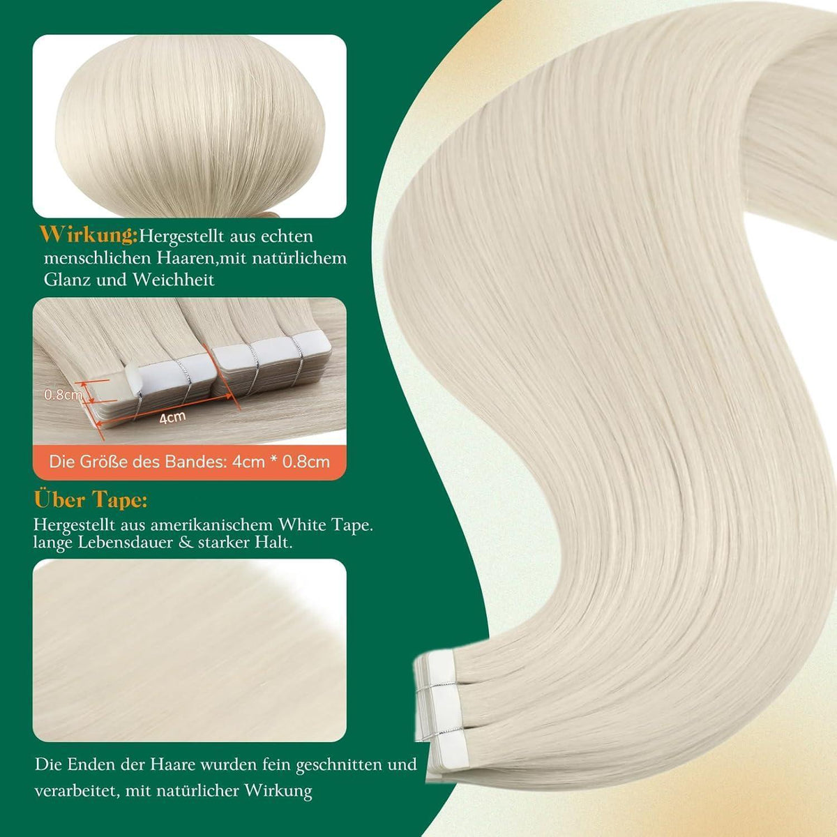 Echthaar Tape Extensions Blond 45cm - Natürliche Verlängerung
