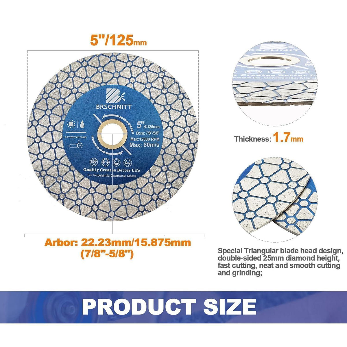Diamant Trennscheibe 125mm doppelseitig für Stein & Fliesen (5 Stück)