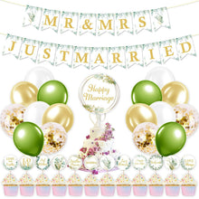 Hochzeit Just Married Deko Set Eukalyptus Grün Banner Ballons