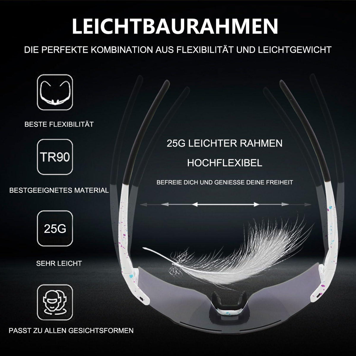 OULIQI Polarisierte Sportsonnenbrille UV400 mit Wechselgläsern