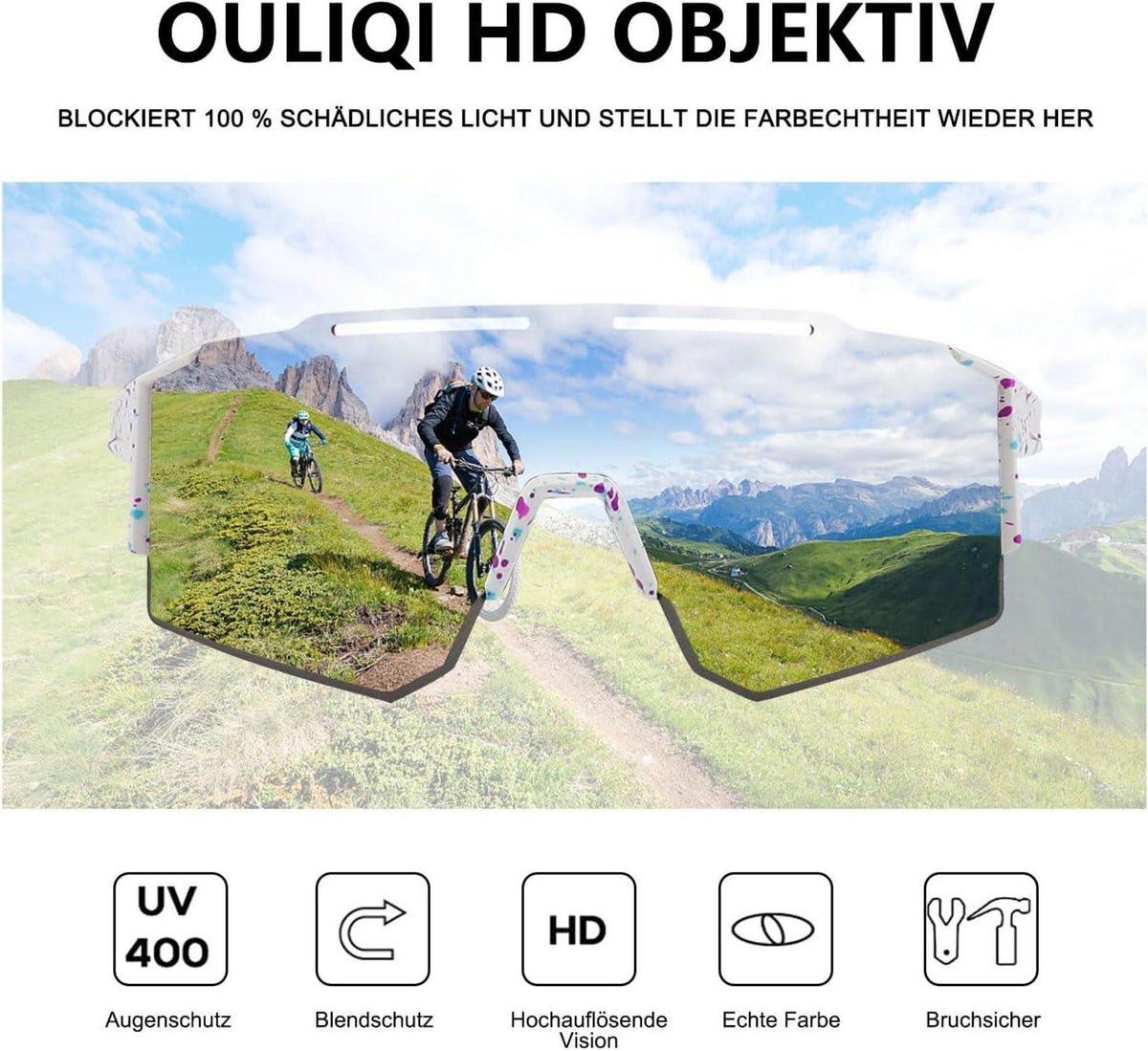 OULIQI Polarisierte Sportsonnenbrille UV400 für Outdoor Fischen Radfahren Laufen