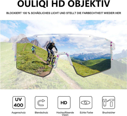 OULIQI Polarisierte Sportsonnenbrille UV400 für Outdoor Fischen Radfahren Laufen