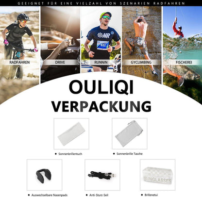 OULIQI Polarisierte Sportsonnenbrille UV400 für Outdoor Fischen Radfahren Laufen