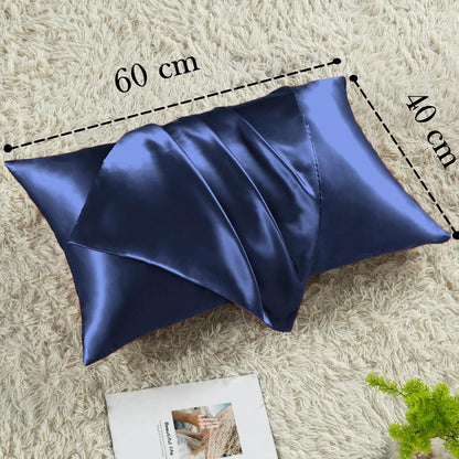 Satin Kissenbezug 2er-Set 40x60 Dunkelblau mit Haargummis