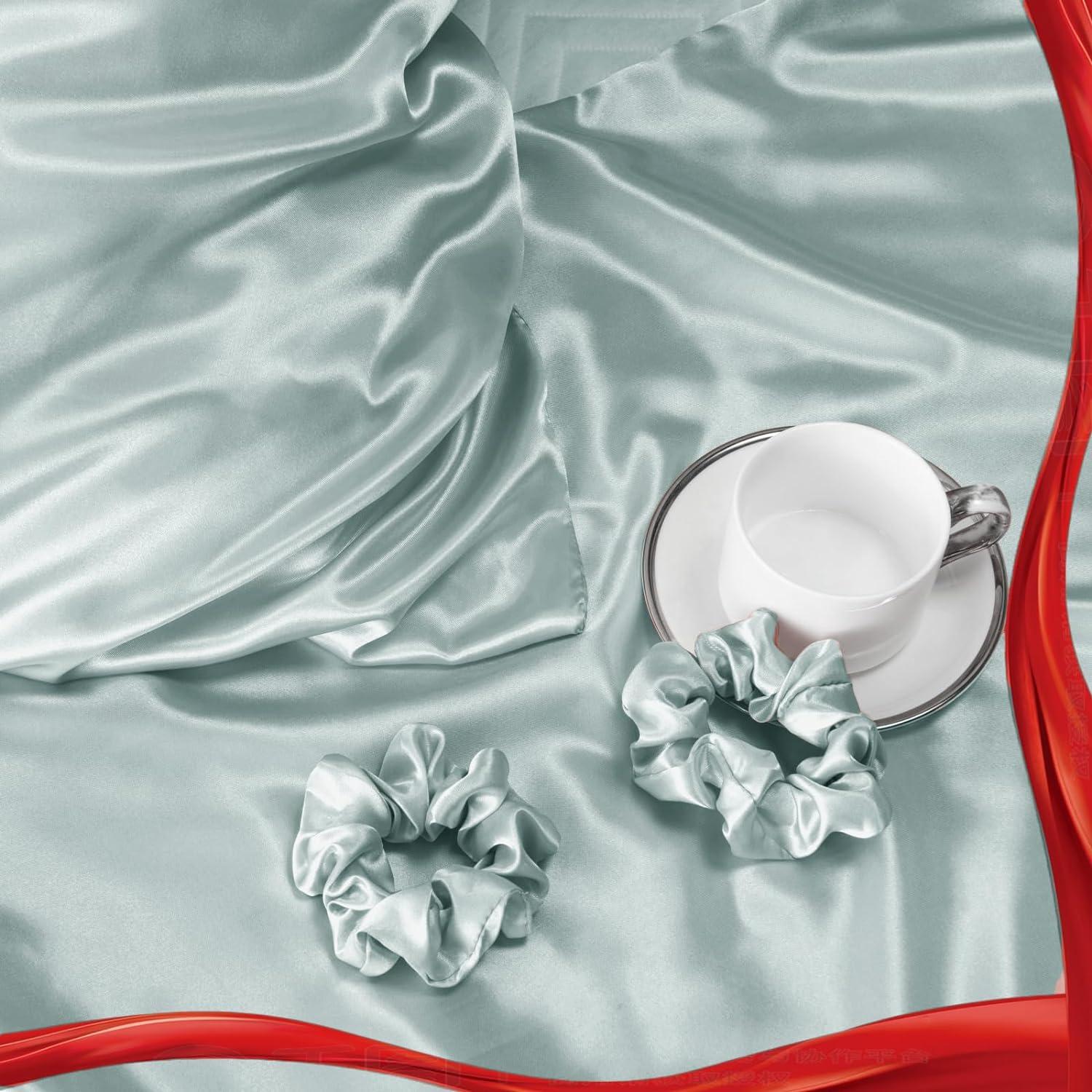 Satin Kissenbezug 50x70 Grün 2er Set mit Haargummis - Pflegeleicht