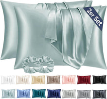 Satin Kissenbezug 40x60 Grün Haargummis 2er-Set Satinmaschinenwaschbar