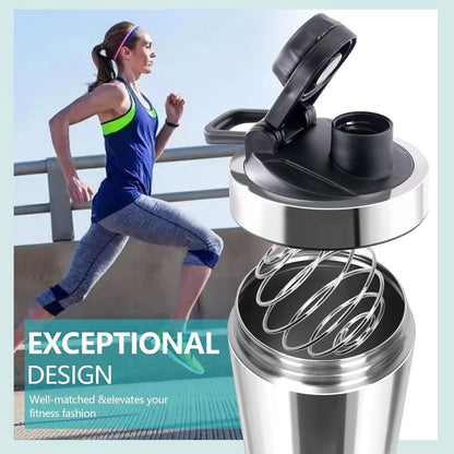 Protein Shaker 700+200ml Edelstahl Eiweiß Becher Pulverfach Kalibrierung
