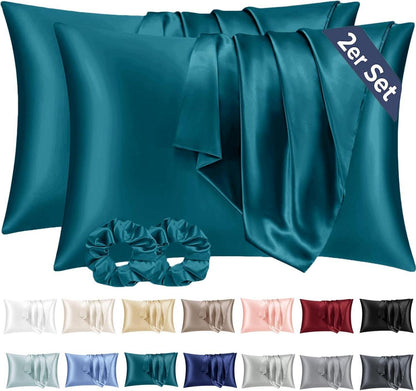 Satin Kissenbezug 40x60 Set mit Haargummis