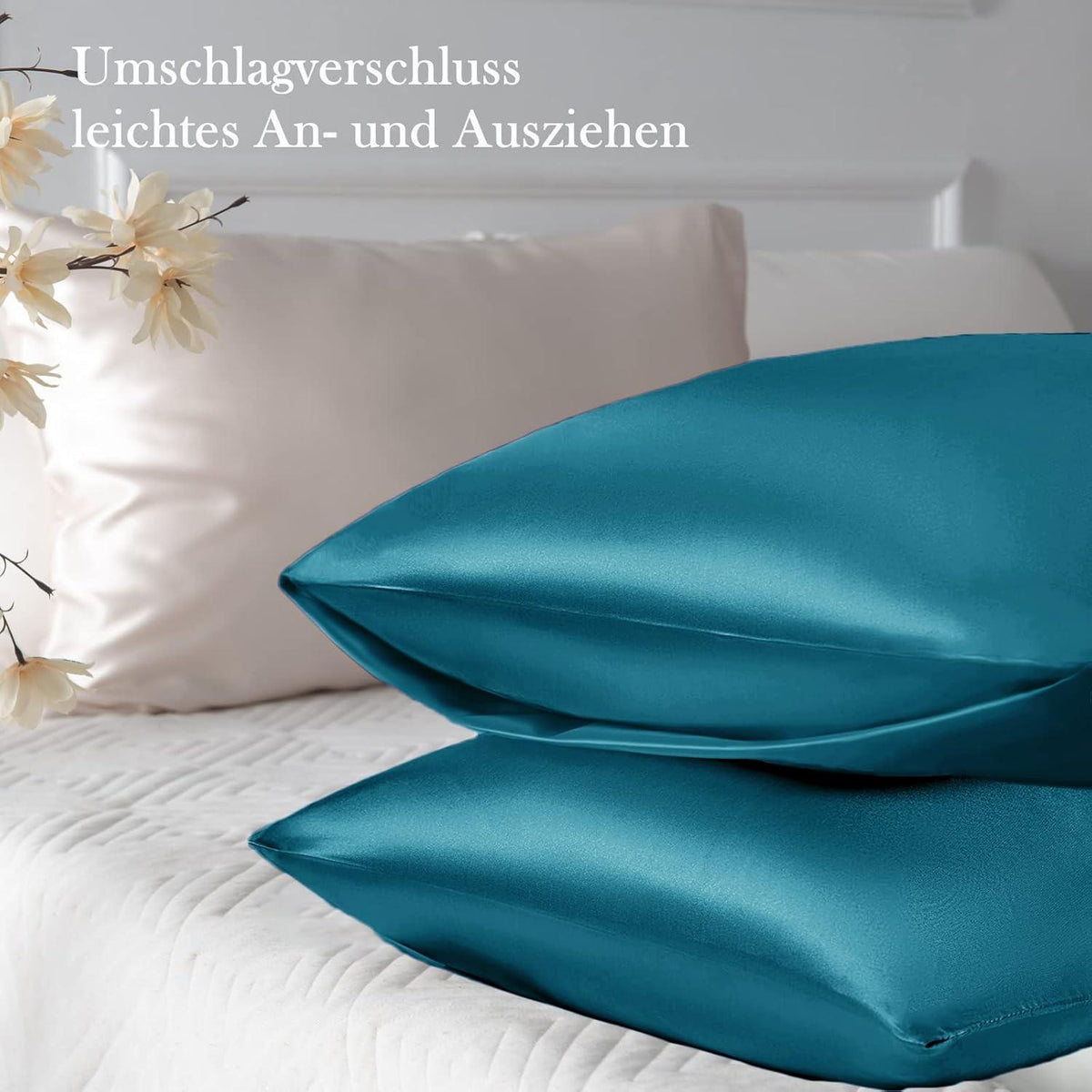 Satin Kissenbezug 40x60 Set mit Haargummis