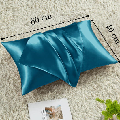 Satin Kissenbezug 40x60 Petrol mit Haargummis Blaugrün 2er-Set