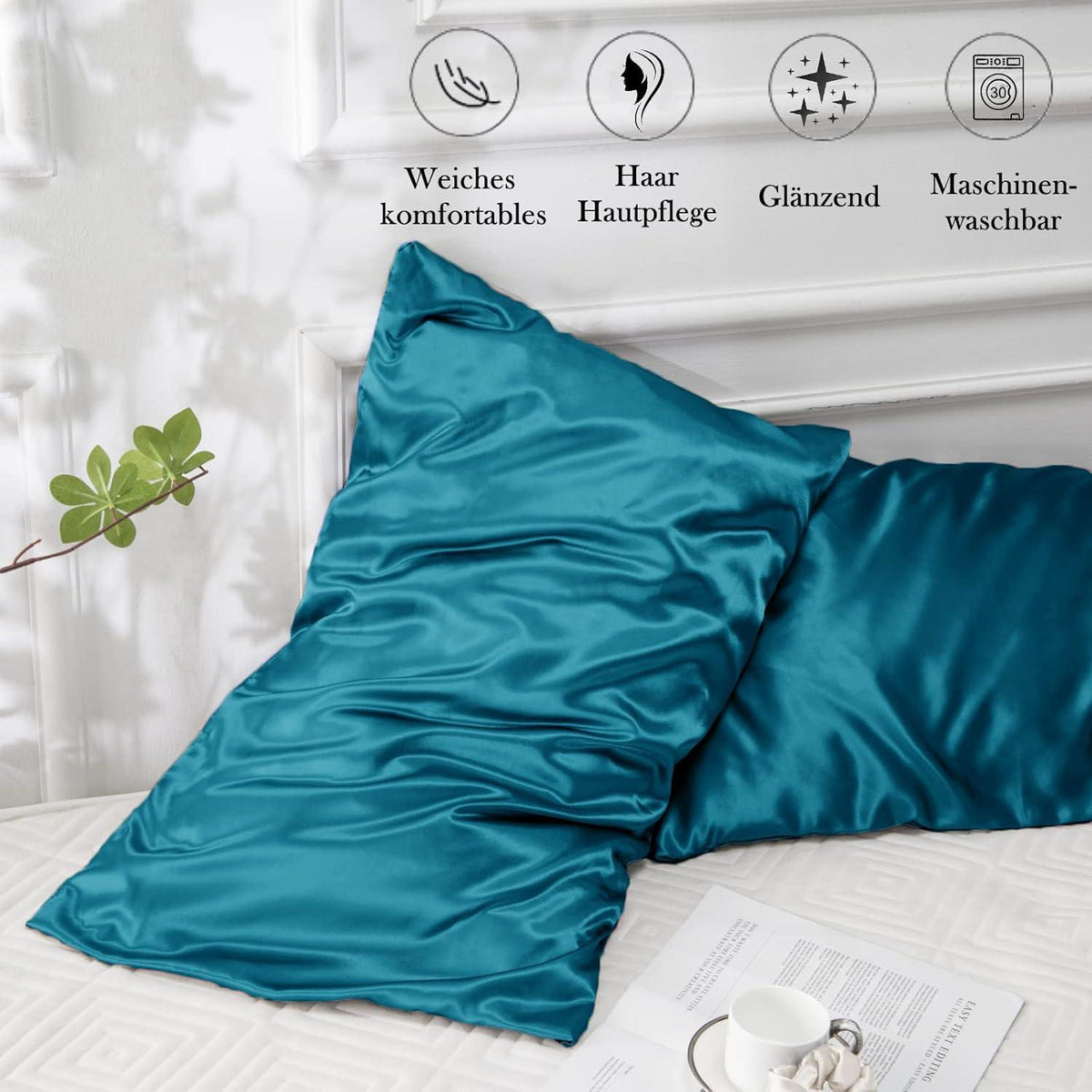 Satin Kissenbezug 40x60 Petrol Satin Kopfkissenhülle 2er Set Blue Green