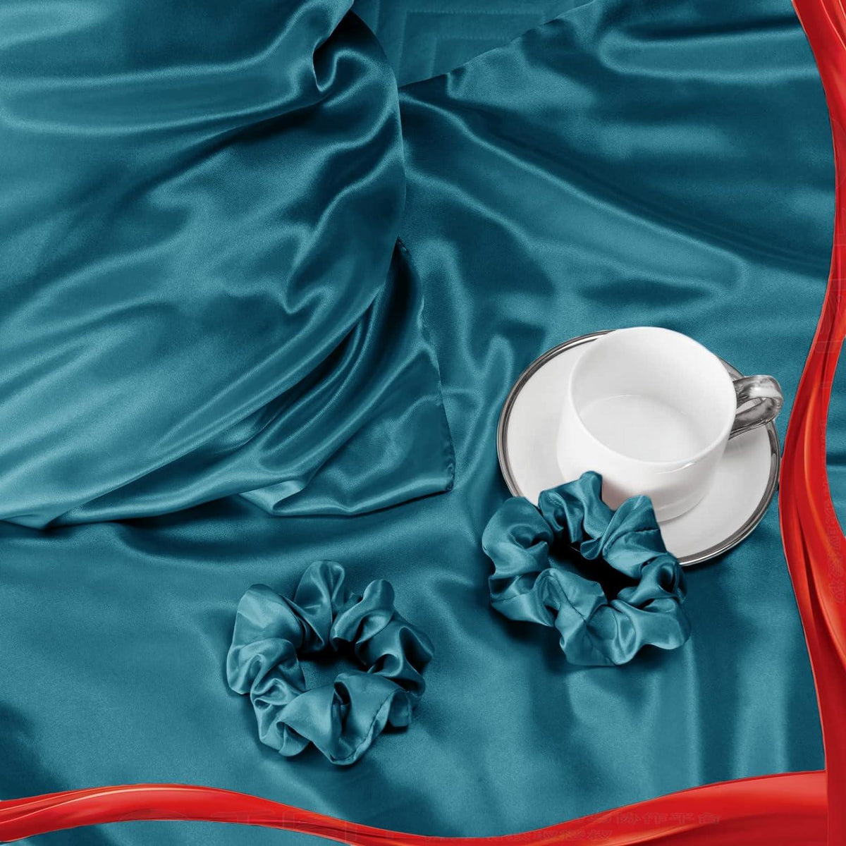 Satin Kissenbezug 40x60 Petrol Haargummis 2er Set Blaugrün 40x60cm