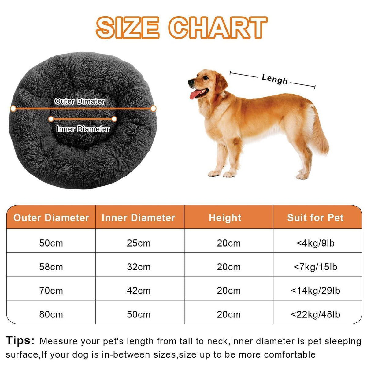 Flauschiges Hundebett Donut – Rundes Kissen 80cm Dunkelgrau