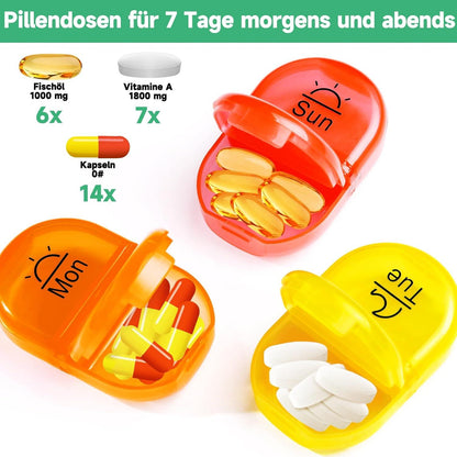 Serfeymi Tablettenbox 7 Tage 2 Fächer Regenbogen Medikamentenbox Organizer Canvas Tasche