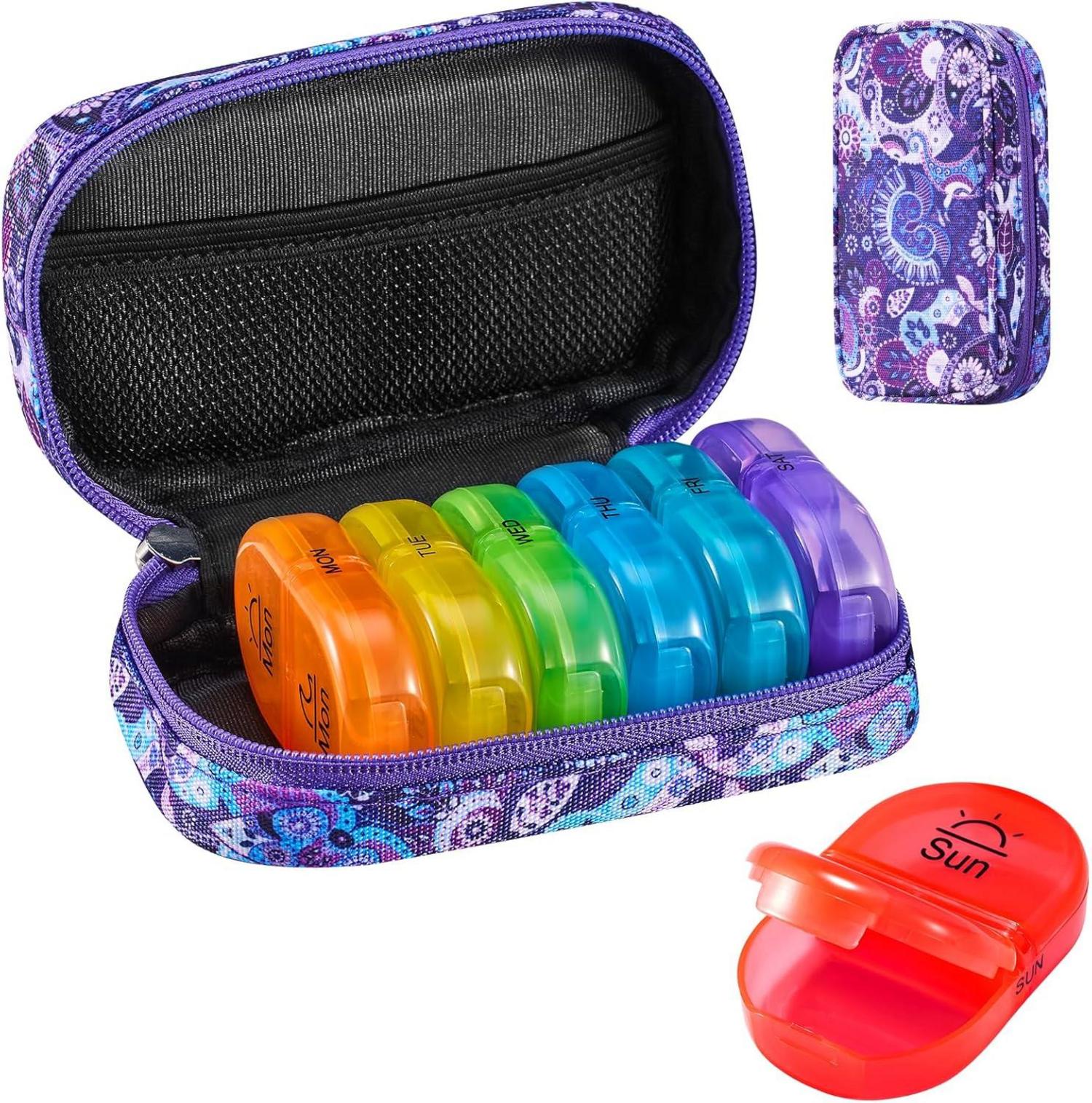 Tablettenbox 7 Tage Organizer mit Reißverschluss Tasche – Lila