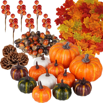 162tlg. Herbst Deko Set Ahornblätter Kürbisse Eicheln Pine Cones