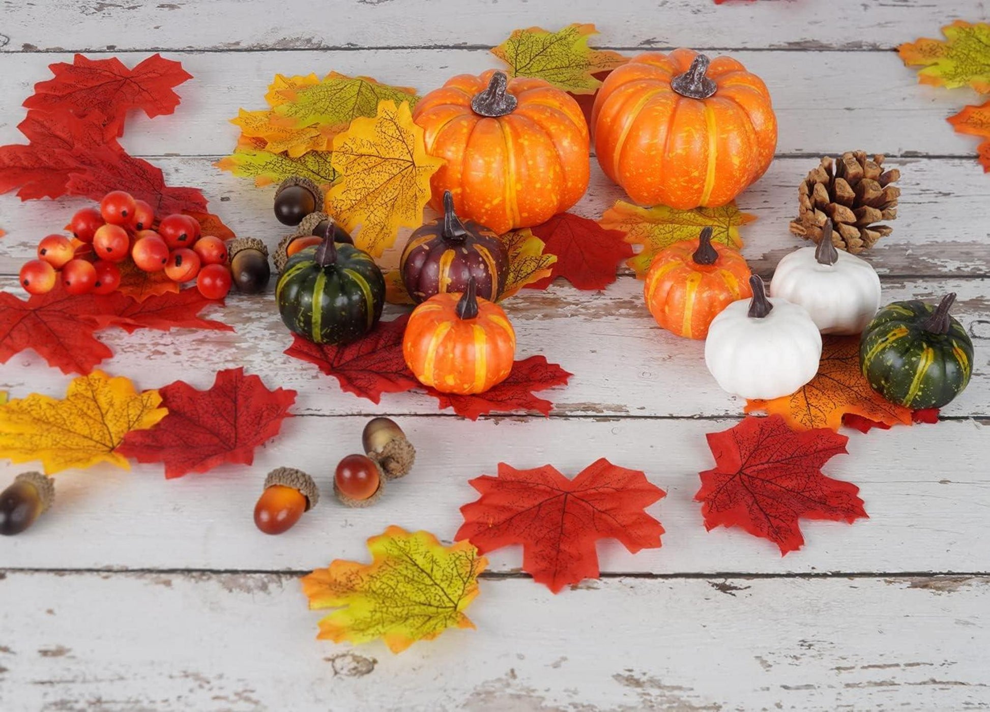 162-teiliges Herbst Deko-Set Ahornblätter Kürbisse Eicheln Beeren
