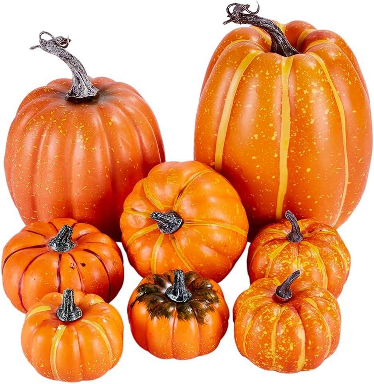 8er Set Weiße Künstliche Ernte Kürbisse für Halloween & Herbstfest