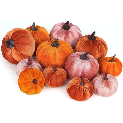 12 Künstliche Kürbisse Herbst Deko Set - 3 Größen & Farben