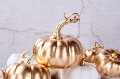 16er Set Herbst Künstliche Kürbisse in Weiß und Gold - Thanksgiving