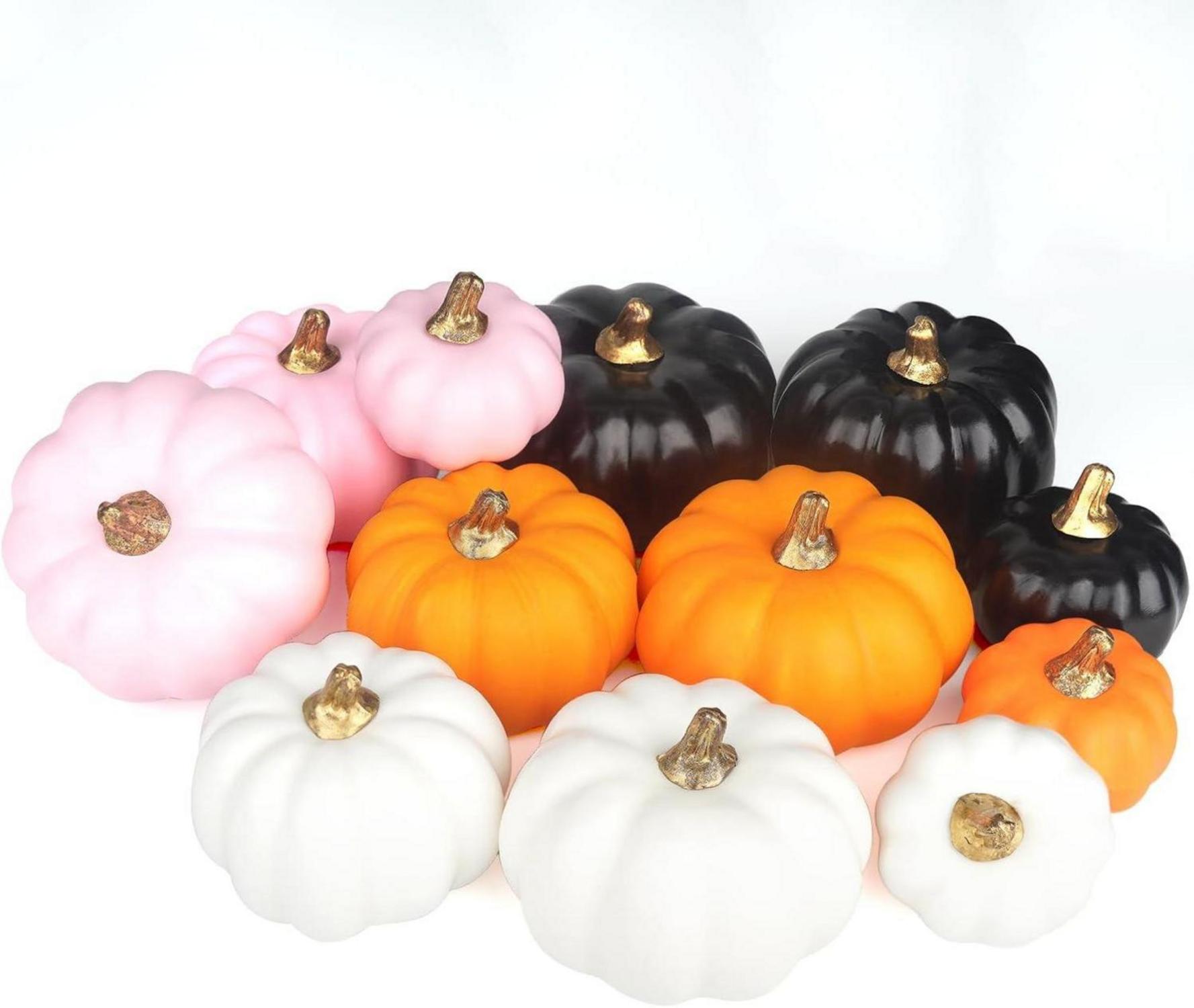 12 Stück Künstliche Kürbisse Herbst Deko für Halloween Thanksgiving